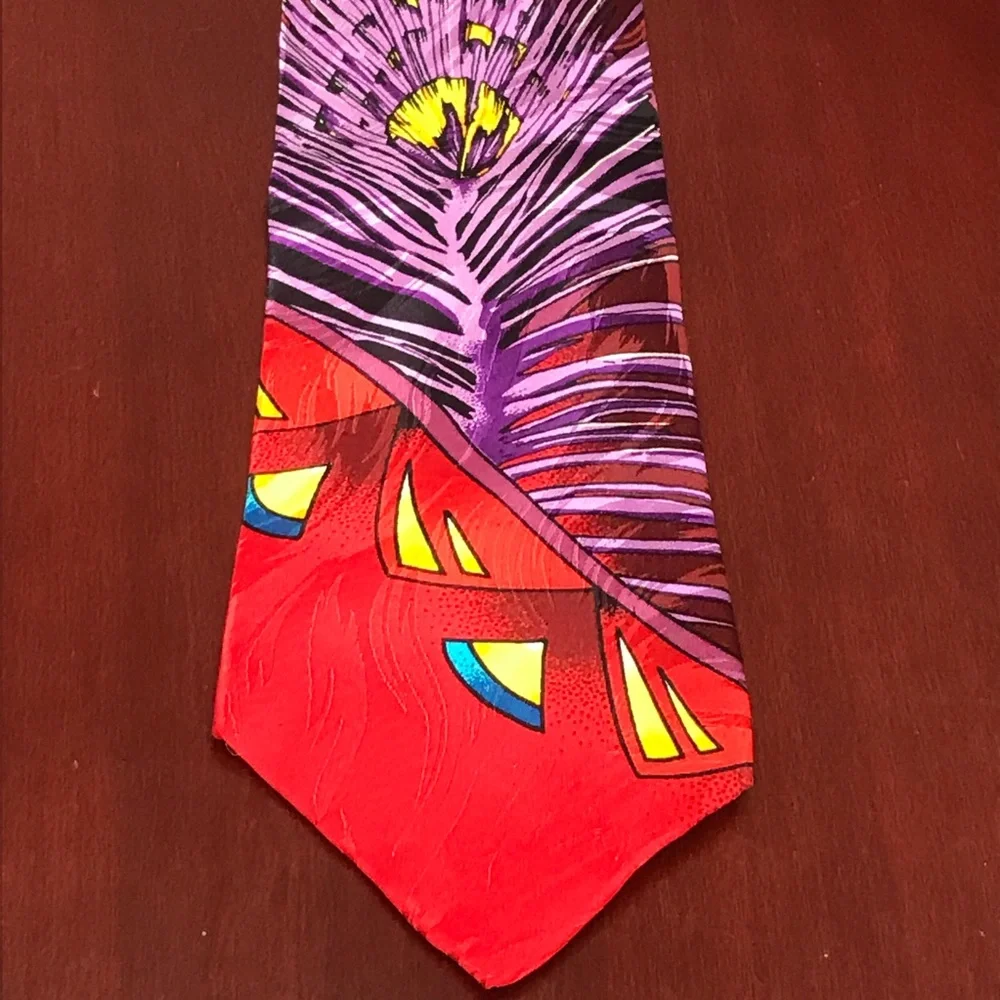 RUSH LIMBAUGH No Boundaries Vintage 90s multicolored Peacock Feather Silk Tie
